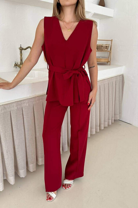 LACING WAIST TANK TOP + TROUSERS WOMAN SET BURGUNDY/VISHNJE - 3