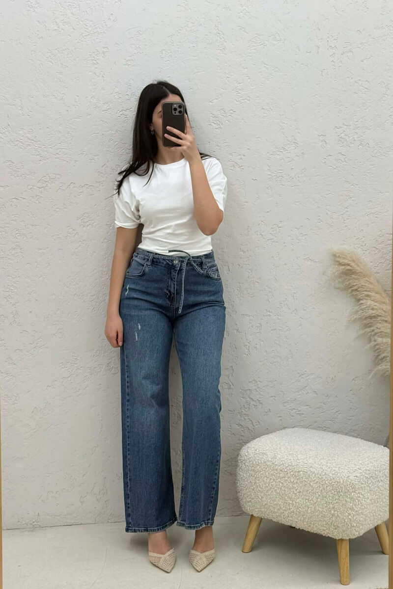LACING WAIST WOMAN JEANS BLUE/BLU - 1