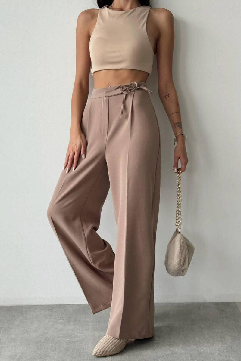 LACING WIDE LEG WOMAN TROUSERS BEIGE/BEZHE - 1