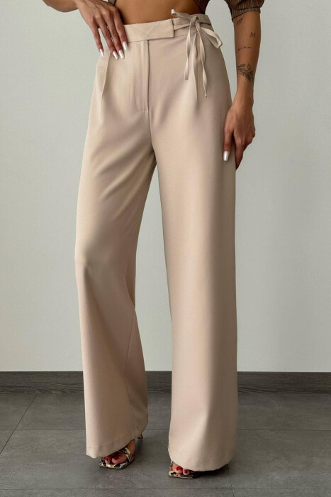 LACING WIDE LEG WOMAN TROUSERS CREAM/KREM - 1