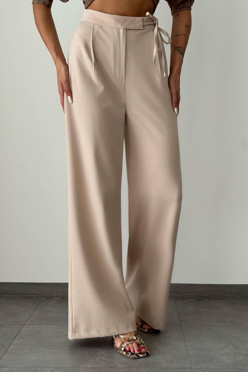 LACING WIDE LEG WOMAN TROUSERS CREAM/KREM - 3