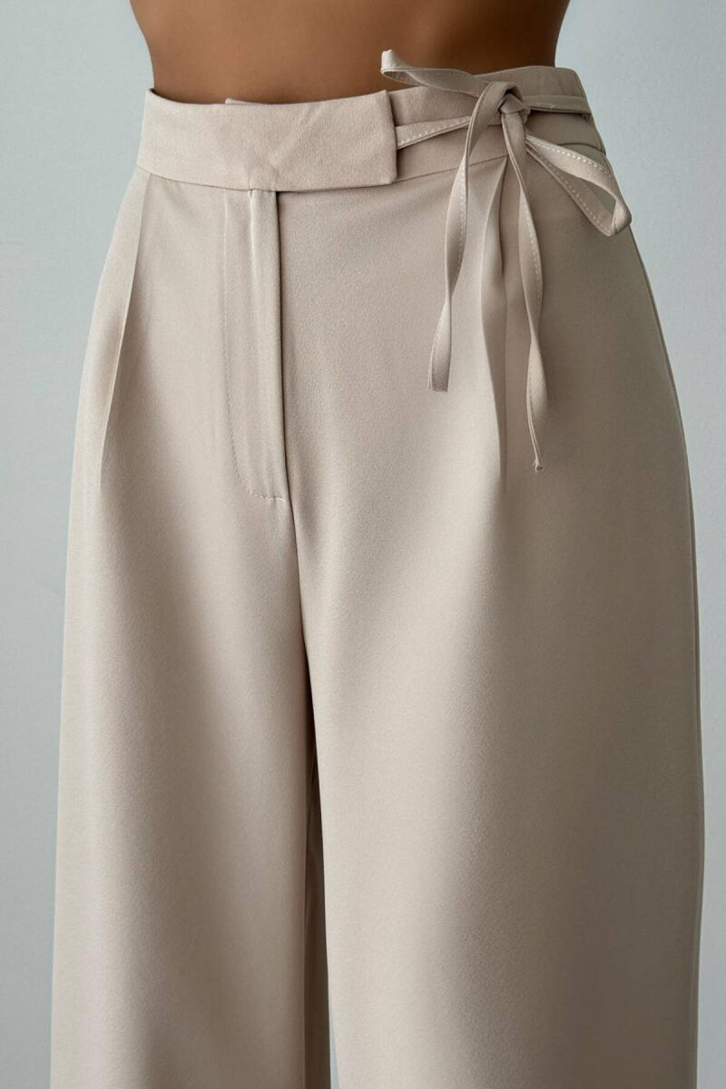 LACING WIDE LEG WOMAN TROUSERS CREAM/KREM - 4