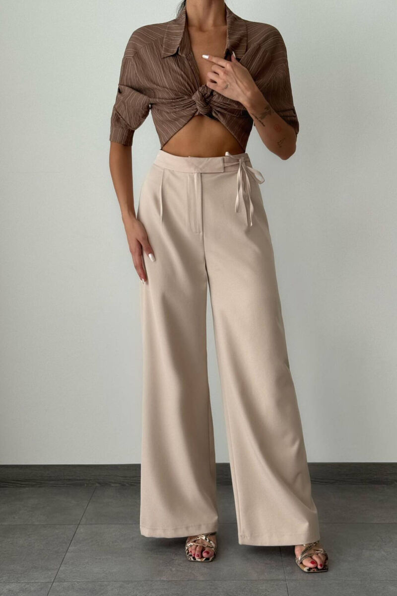 LACING WIDE LEG WOMAN TROUSERS CREAM/KREM - 5