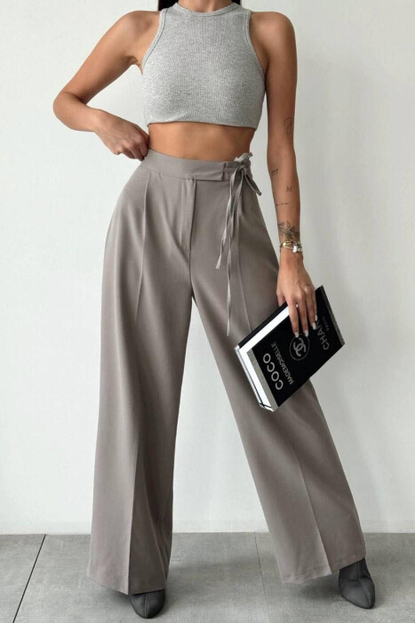 LACING WIDE LEG WOMAN TROUSERS GREY/GRI 