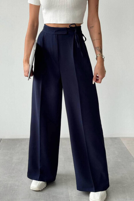 LACING WIDE LEG WOMAN TROUSERS IN BLUE COLOR 