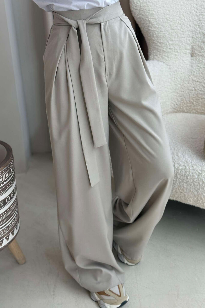 LACING WIDE LEG WOMEN TROUSERS IN BEIGE COLOR - 4