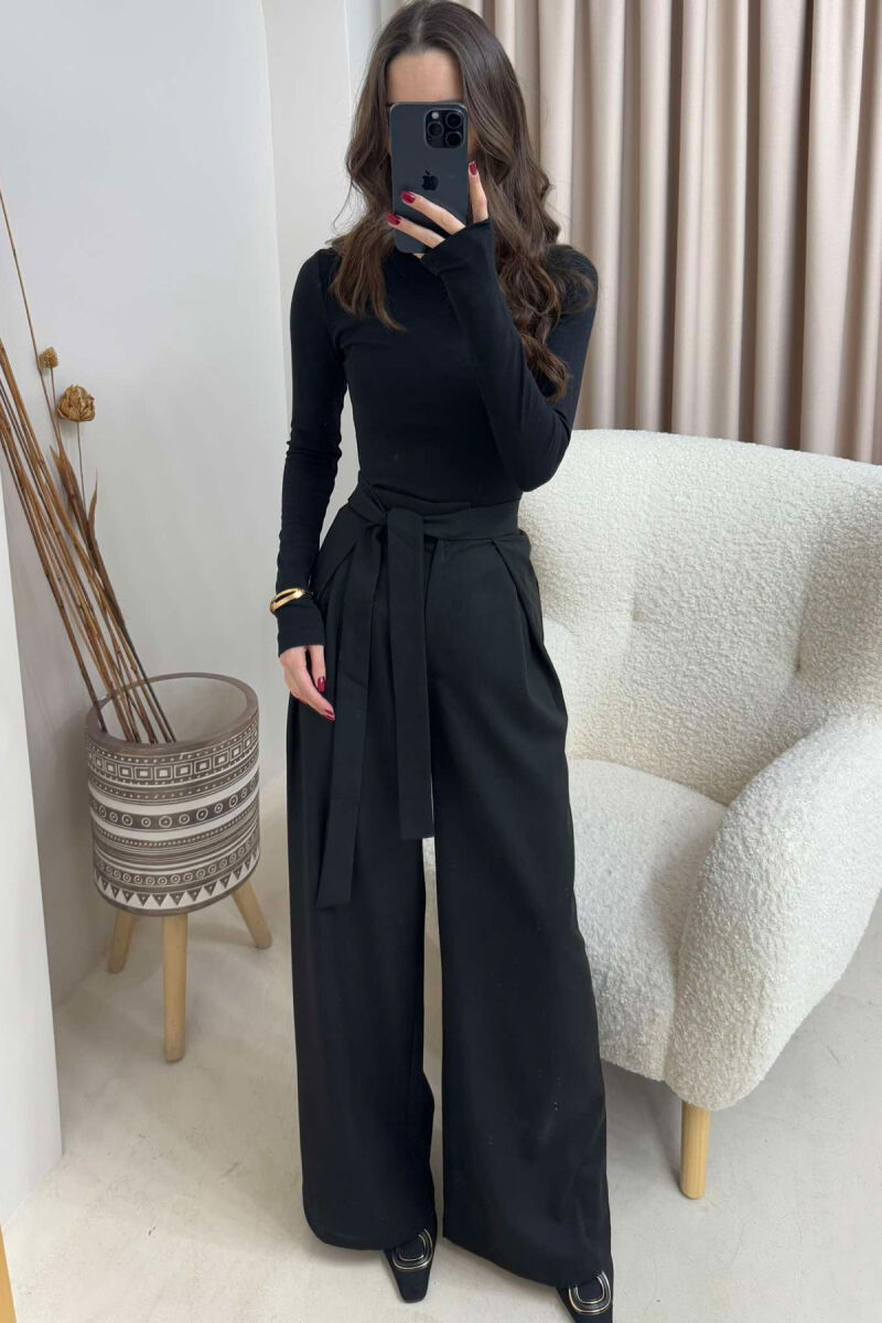 LACING WIDE LEG WOMEN TROUSERS IN BLACK COLOR - 3