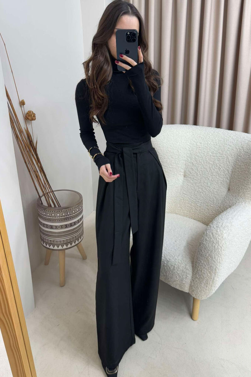 LACING WIDE LEG WOMEN TROUSERS IN BLACK COLOR - 4