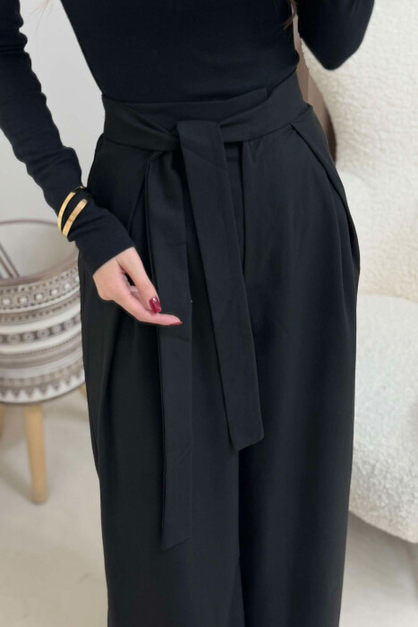 LACING WIDE LEG WOMEN TROUSERS IN BLACK COLOR - 5