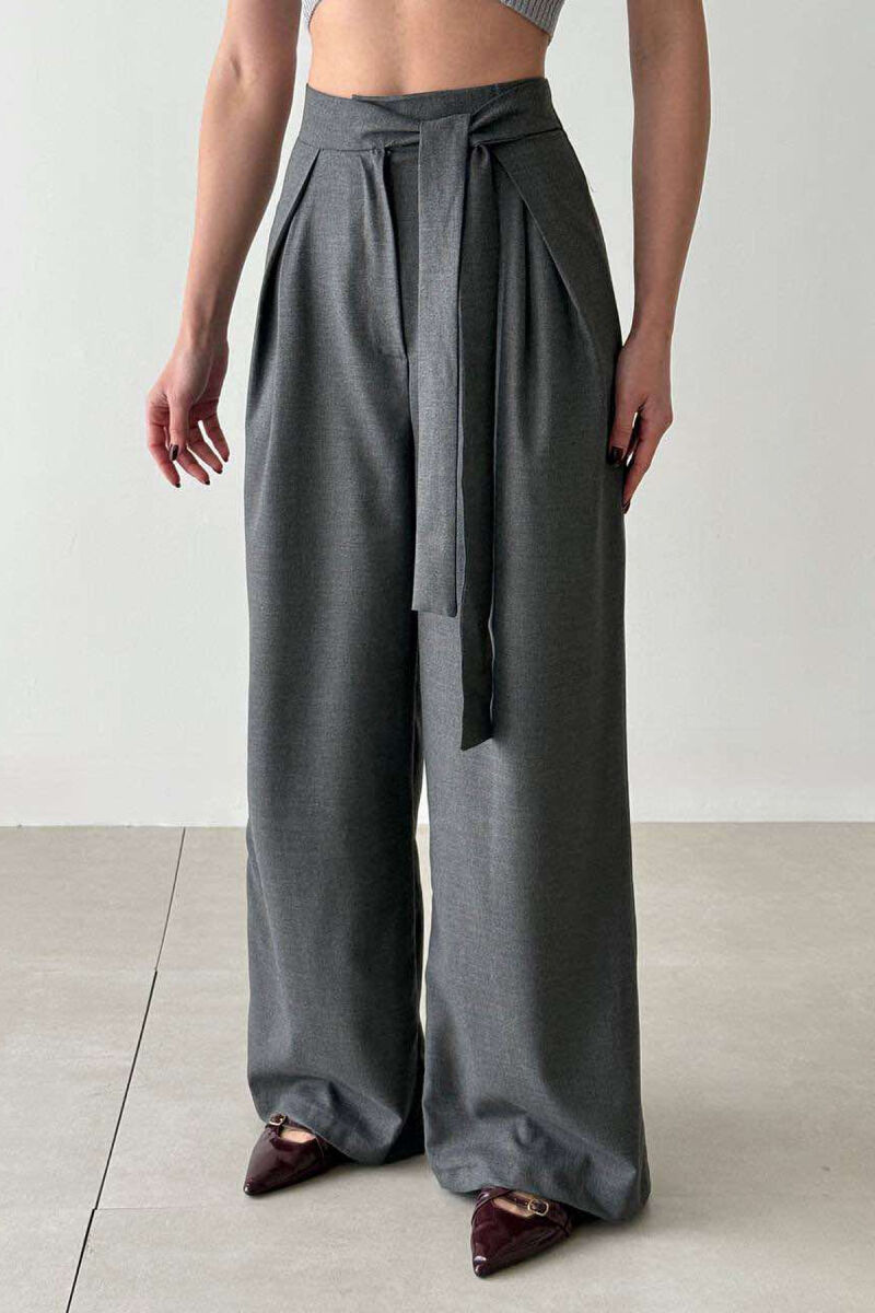 LACING WIDE LEG WOMEN TROUSERS IN GREY COLOR - 2