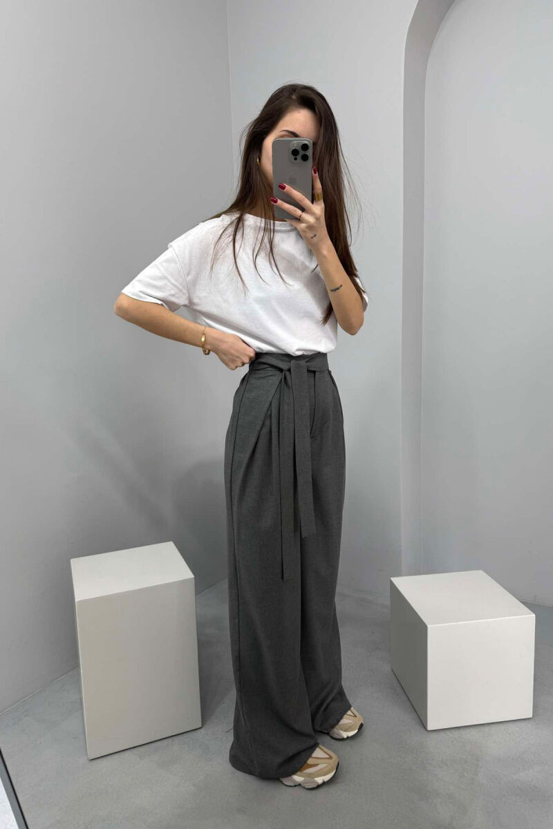 LACING WIDE LEG WOMEN TROUSERS IN GREY COLOR - 2