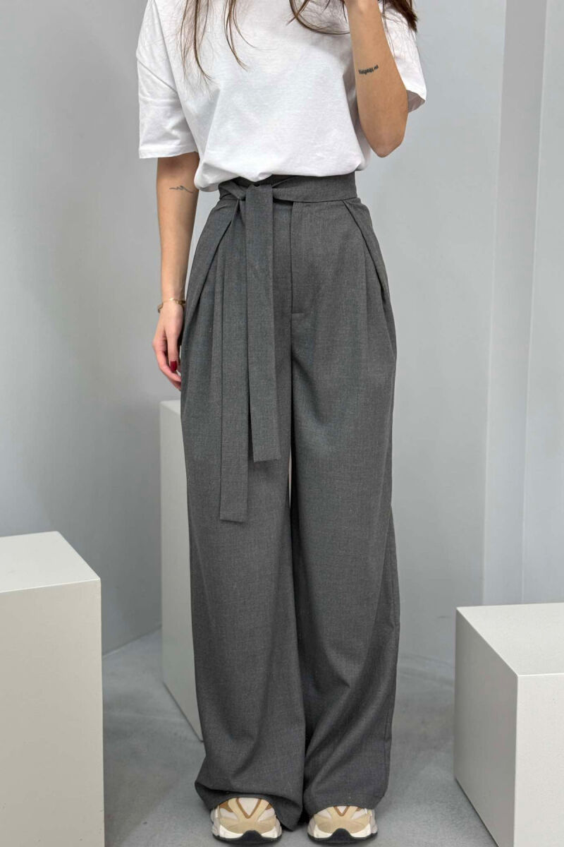 LACING WIDE LEG WOMEN TROUSERS IN GREY COLOR - 4