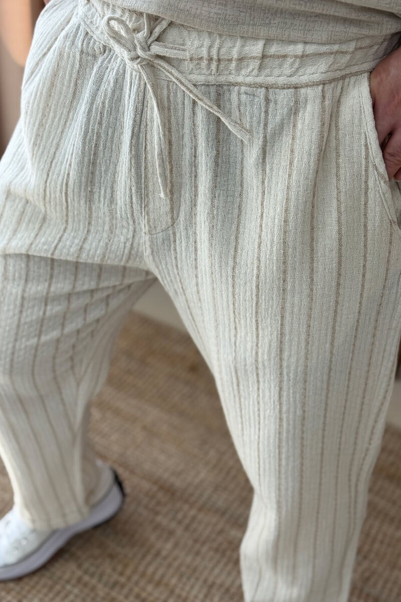 LACINGS DETAIL STRAPS MEN PANTS CREAM/KREM - 2