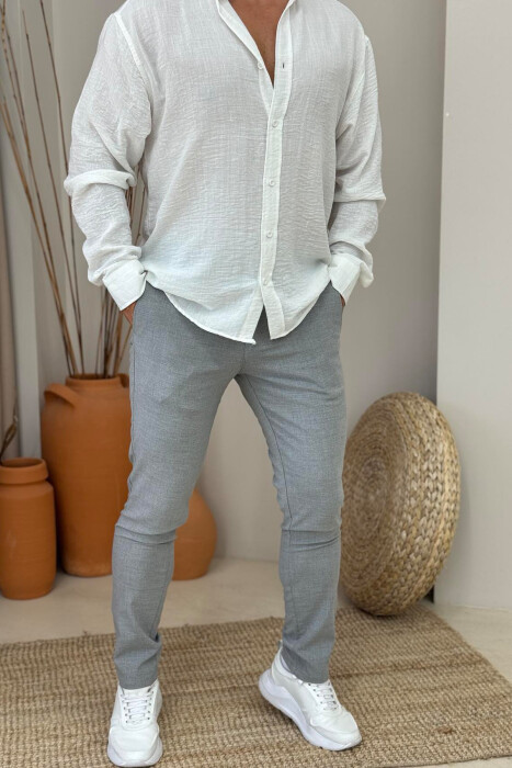 LACINGS DETAIL WIDE LEG MEN PANTS LIGHT GREY/GZ 