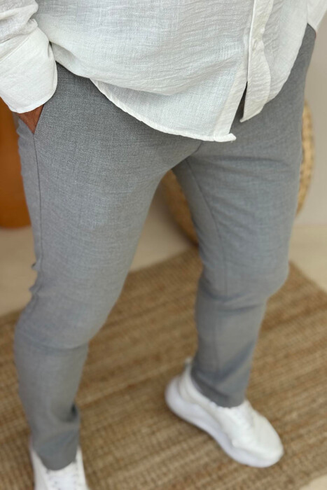 LACINGS DETAIL WIDE LEG MEN PANTS LIGHT GREY/GZ - 3