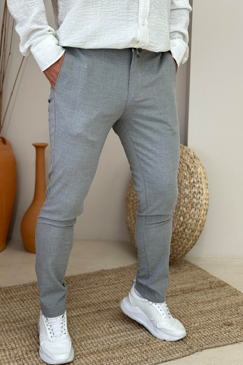 LACINGS DETAIL WIDE LEG MEN PANTS LIGHT GREY/GZ - 4