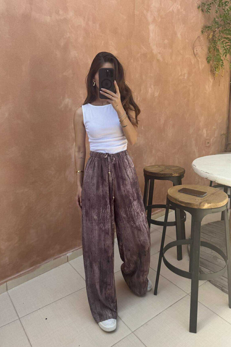 LACINGS ELASTIC WAIST DESIGNED WOMEN TROUSERS BROWN/KAFE - 2