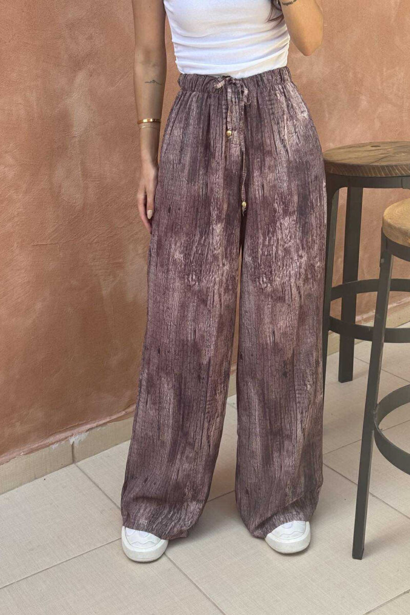 LACINGS ELASTIC WAIST DESIGNED WOMEN TROUSERS BROWN/KAFE - 3