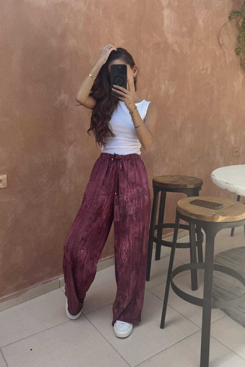 LACINGS ELASTIC WAIST DESIGNED WOMEN TROUSERS BURGUNDY/VISHNJE - 3