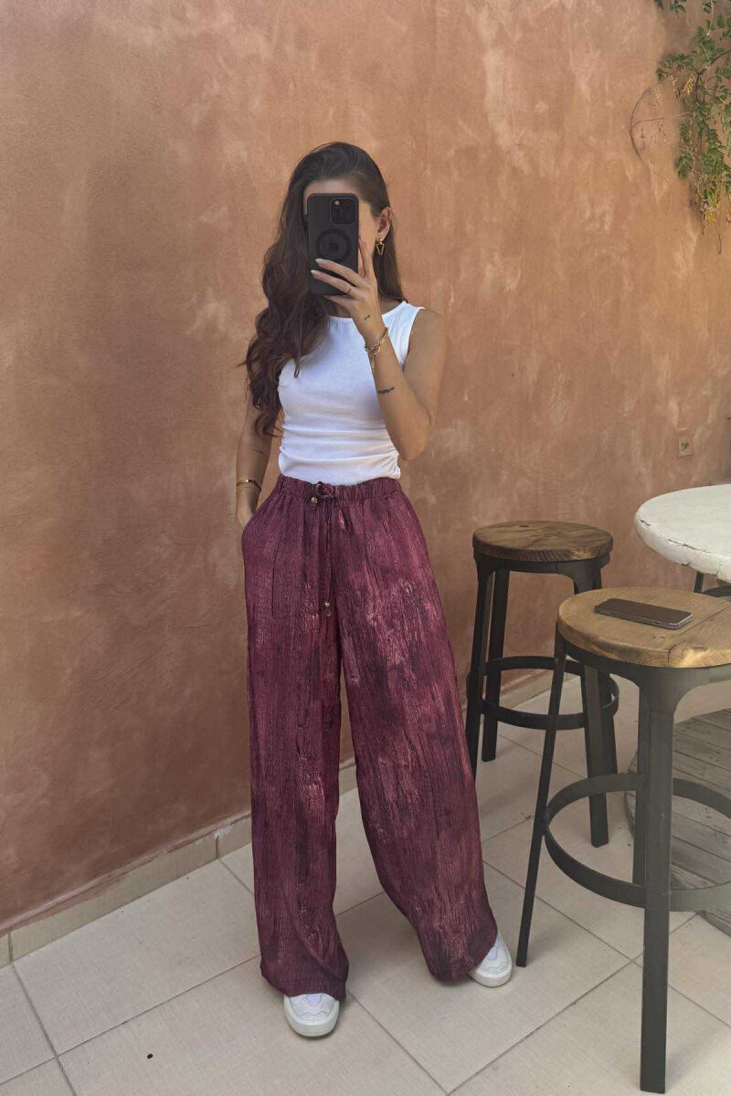 LACINGS ELASTIC WAIST DESIGNED WOMEN TROUSERS BURGUNDY/VISHNJE - 1