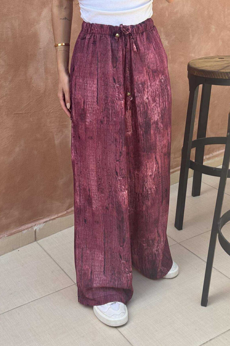 LACINGS ELASTIC WAIST DESIGNED WOMEN TROUSERS BURGUNDY/VISHNJE - 4