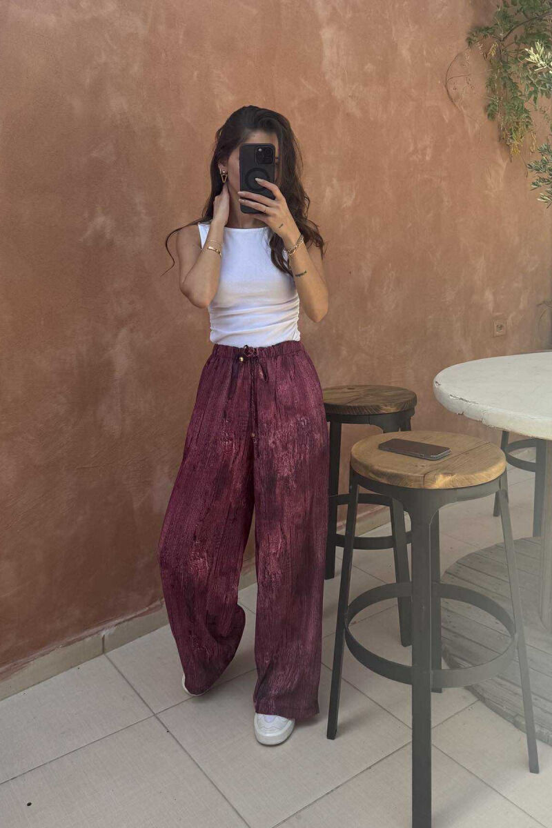 LACINGS ELASTIC WAIST DESIGNED WOMEN TROUSERS BURGUNDY/VISHNJE - 2