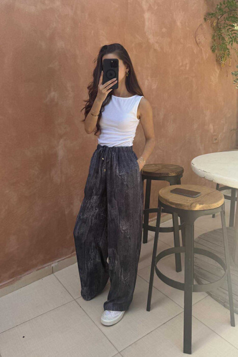 LACINGS ELASTIC WAIST DESIGNED WOMEN TROUSERS DARK GREY/GEE 