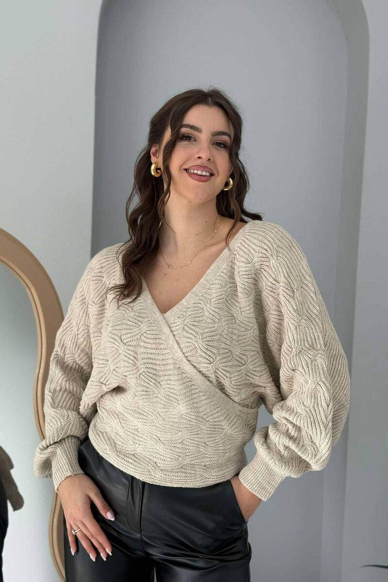 LACINGS KNITTED WOMEN SWEATER BEIGE/BEZHE - 1