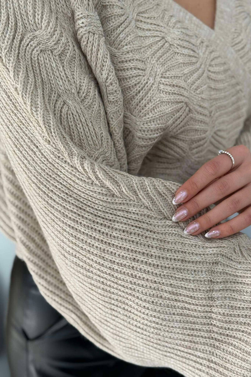 LACINGS KNITTED WOMEN SWEATER BEIGE/BEZHE - 2