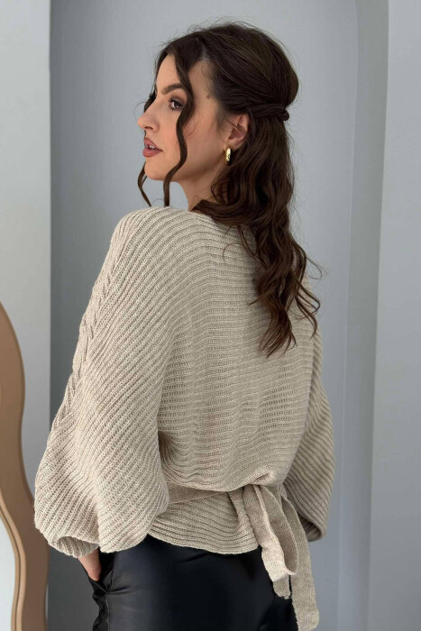 LACINGS KNITTED WOMEN SWEATER BEIGE/BEZHE - 3