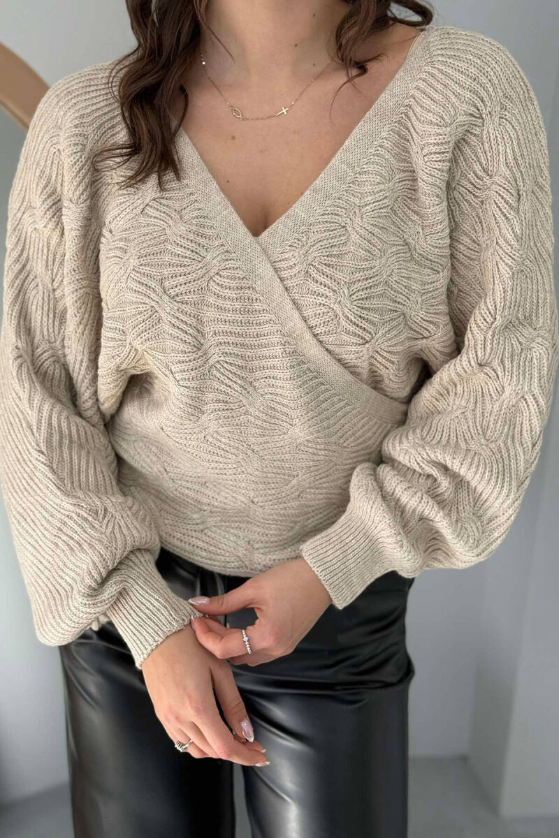 LACINGS KNITTED WOMEN SWEATER BEIGE/BEZHE - 4