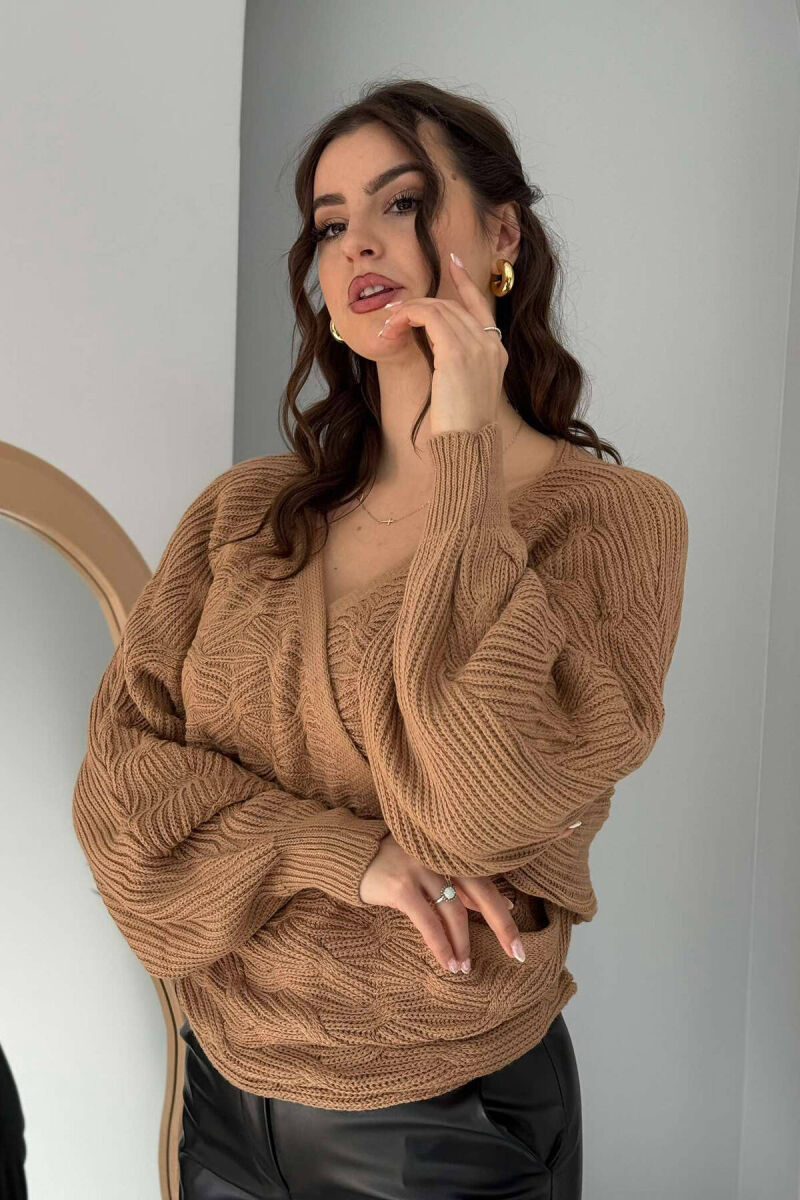 LACINGS KNITTED WOMEN SWEATER BROWN/KAFE - 2