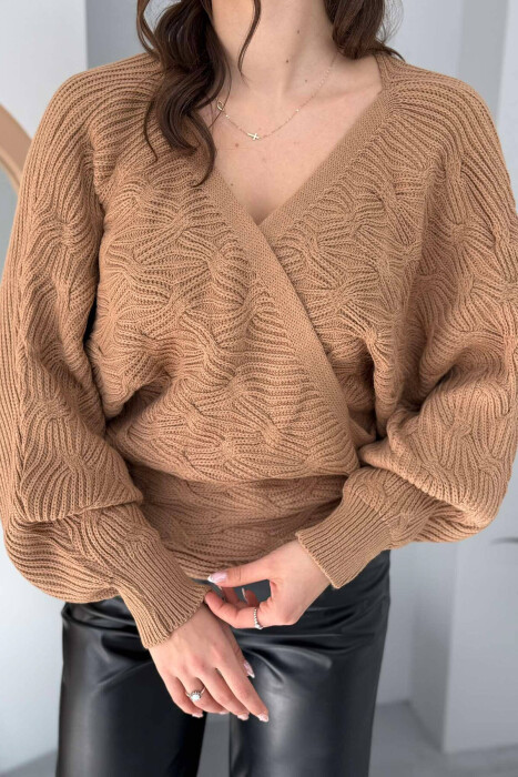 LACINGS KNITTED WOMEN SWEATER BROWN/KAFE - 4