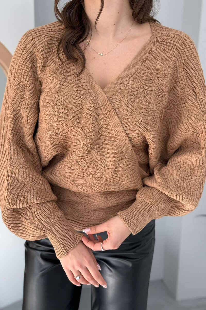 LACINGS KNITTED WOMEN SWEATER BROWN/KAFE - 4