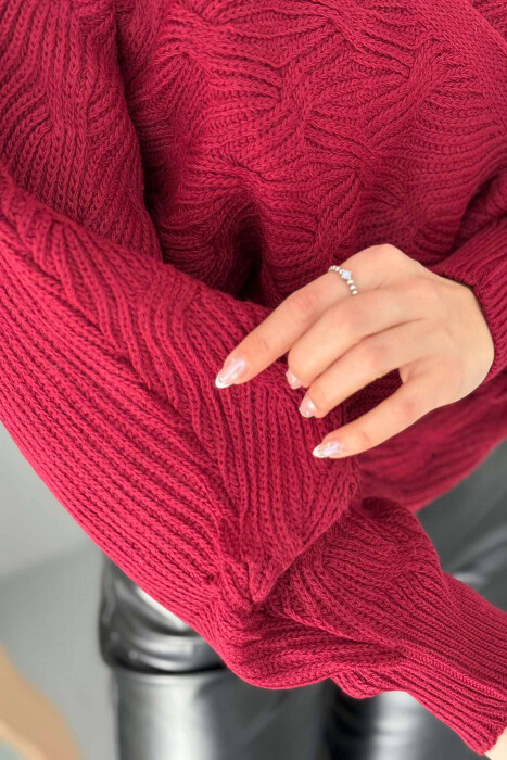 LACINGS KNITTED WOMEN SWEATER BURGUNDY/VISHNJE - 3