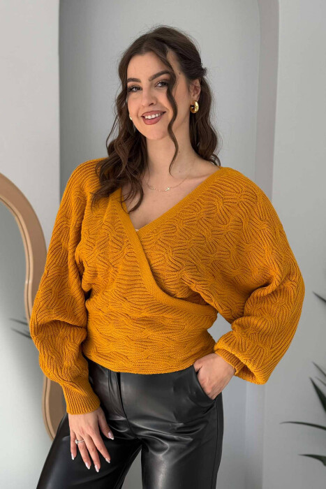 LACINGS KNITTED WOMEN SWEATER MUSTARD/MUSTARDE 