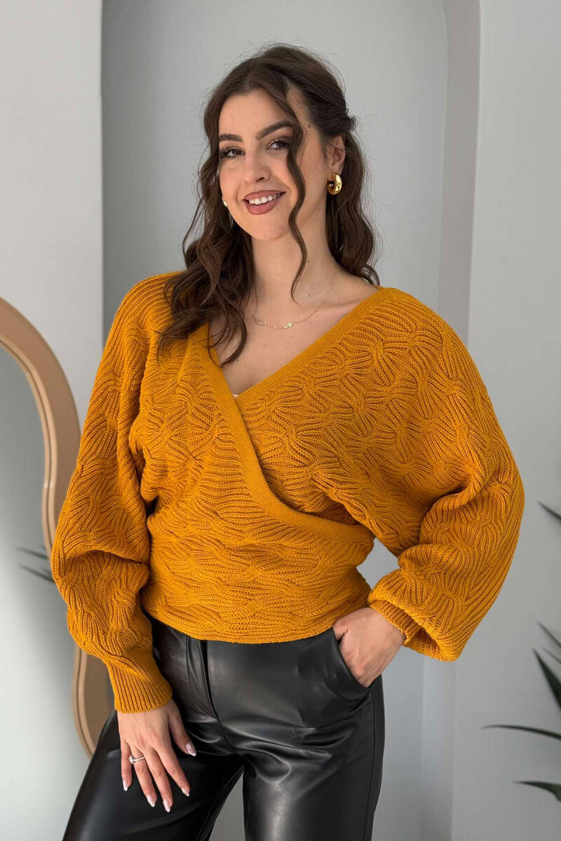 LACINGS KNITTED WOMEN SWEATER MUSTARD/MUSTARDE - 1