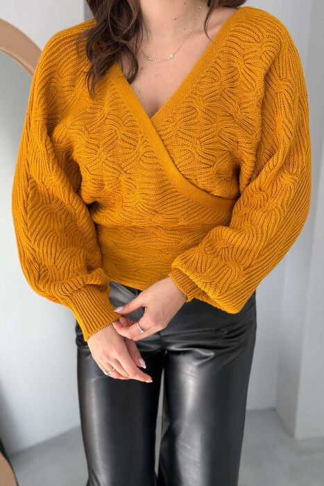 LACINGS KNITTED WOMEN SWEATER MUSTARD/MUSTARDE - 4