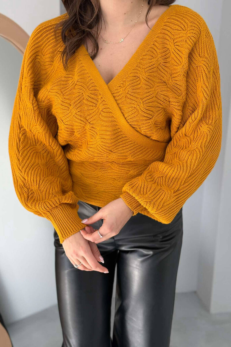 LACINGS KNITTED WOMEN SWEATER MUSTARD/MUSTARDE - 4