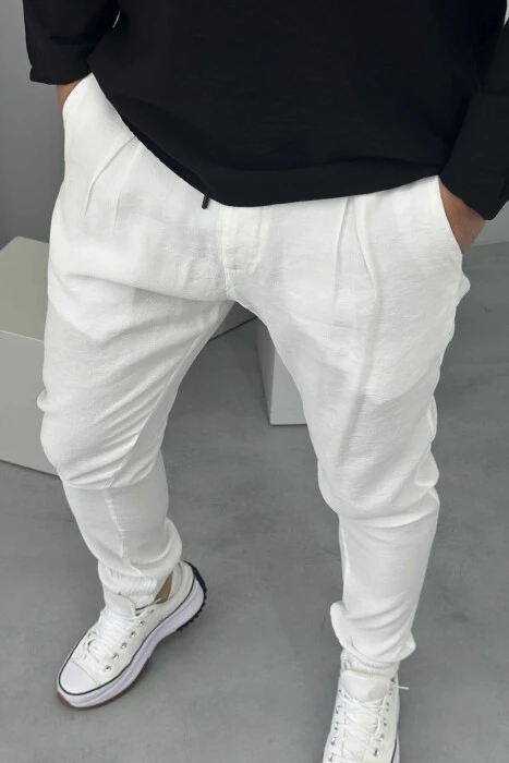 LACINGS ONE COLOR MEN PANTS WHITE-E BARDHE - 2