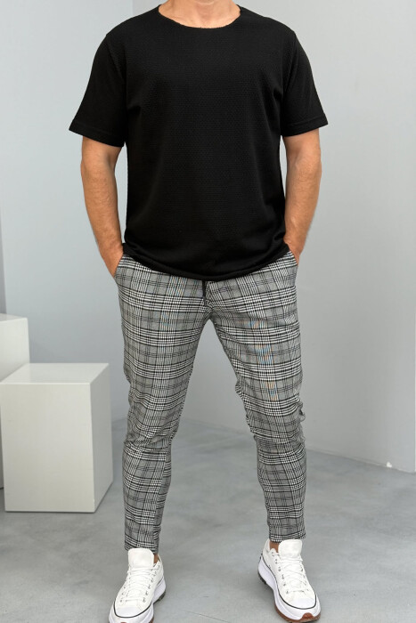LACINGS PLAID MEN PANTS BLACK-WHITE/ZEBA - 1