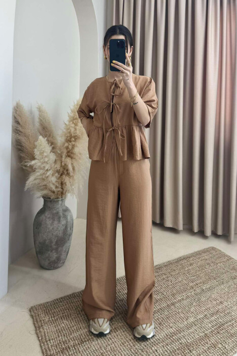 LACINGS SHIRT+TROUSERS ONE COLOR WOMEN SET BEIGE/BEZHE 