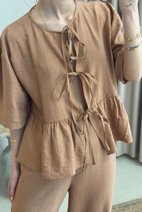 LACINGS SHIRT+TROUSERS ONE COLOR WOMEN SET BEIGE/BEZHE - 2
