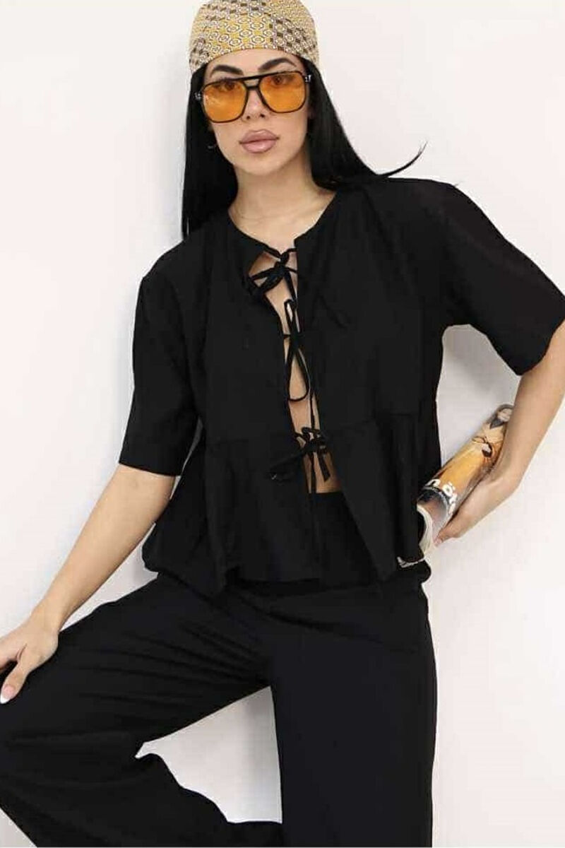 LACINGS SHIRT+TROUSERS ONE COLOR WOMEN SET BLACK/ E ZEZE - 2