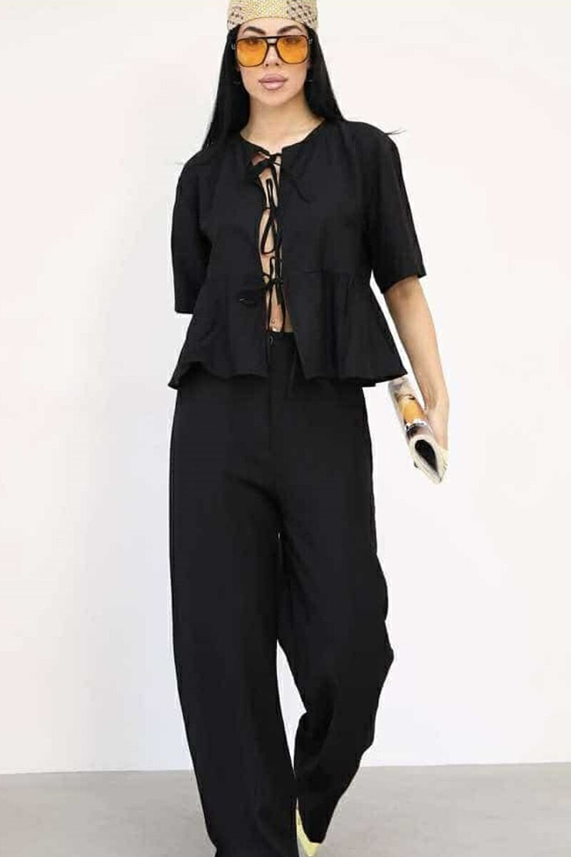 LACINGS SHIRT+TROUSERS ONE COLOR WOMEN SET BLACK/ E ZEZE - 7