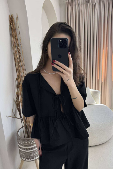 LACINGS SHIRT+TROUSERS ONE COLOR WOMEN SET BLACK/ E ZEZE - 2