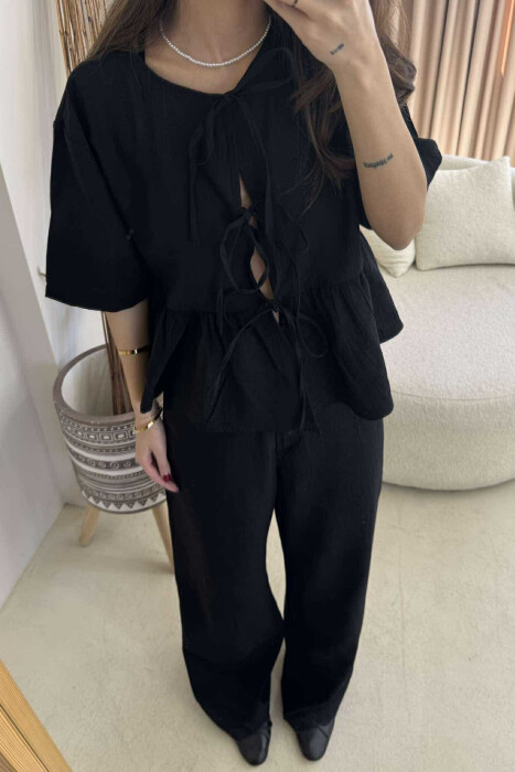 LACINGS SHIRT+TROUSERS ONE COLOR WOMEN SET BLACK/ E ZEZE - 3