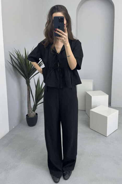 LACINGS SHIRT+TROUSERS ONE COLOR WOMEN SET BLACK/ E ZEZE - 5