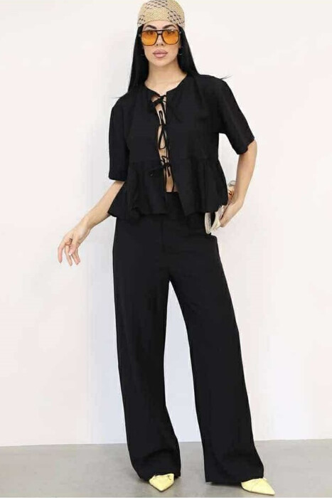 LACINGS SHIRT+TROUSERS ONE COLOR WOMEN SET BLACK/ E ZEZE 