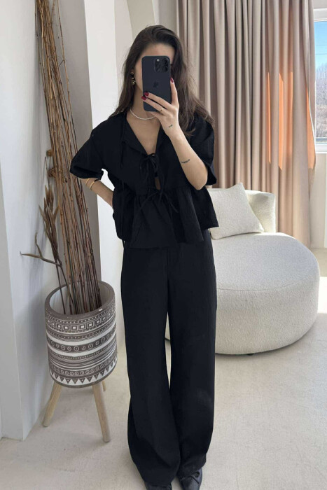 LACINGS SHIRT+TROUSERS ONE COLOR WOMEN SET BLACK/ E ZEZE 